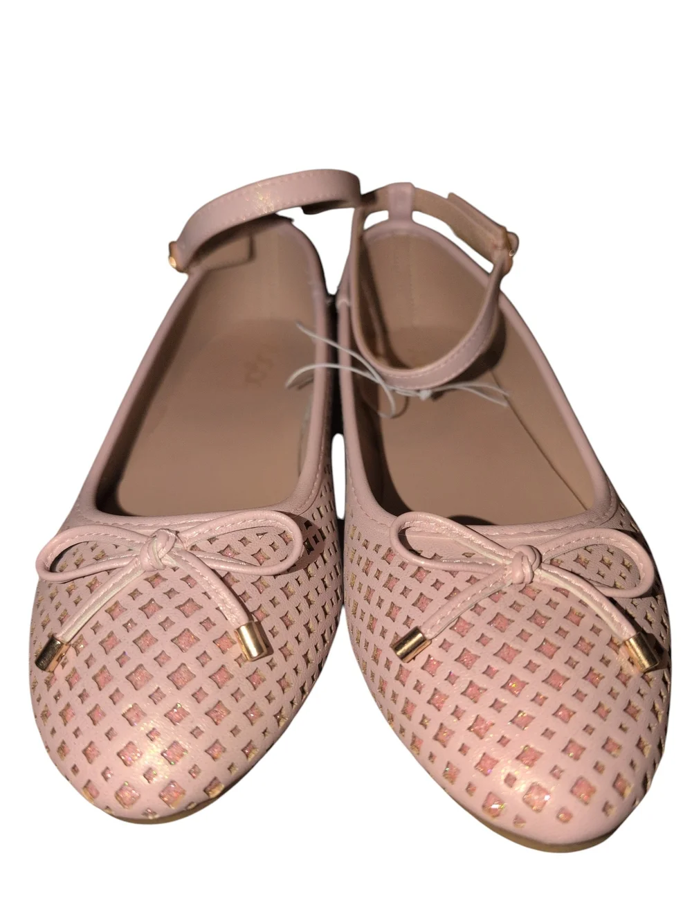 Sugar Rose Gold Pink Ankle-Strap Perforated Ballet Flats Big Girl Size 5